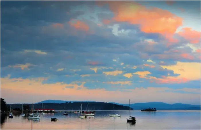 Framed Print : An autumn dusk at Dover, a small coastal fishing village in Southern Tasmania Framed Print : An autumn dusk at Dover, a small coastal fishing village in Southern Tasmania