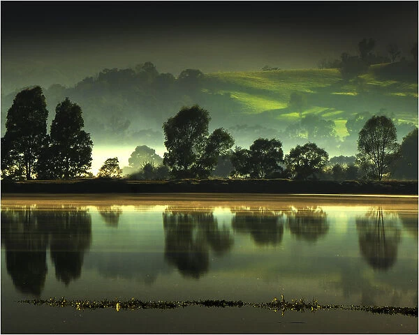 Autumn reflections and morning mist in the Kiewa valley, Central Victoria