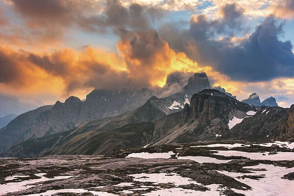 Awesome setting sun in Dolomite range - Italy