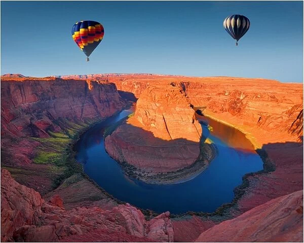 Balloons over the Colorado river at Horseshoe bend, Page, Arizona, United States of America