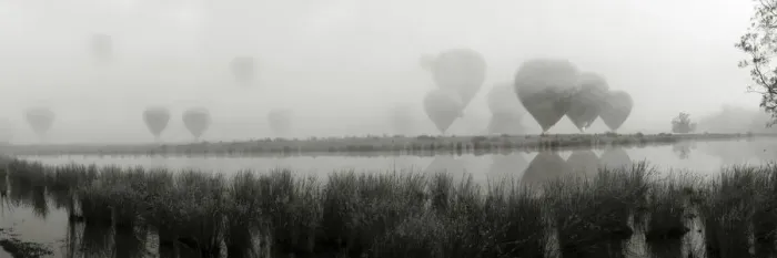 Framed Print : Balloons fog reflection
