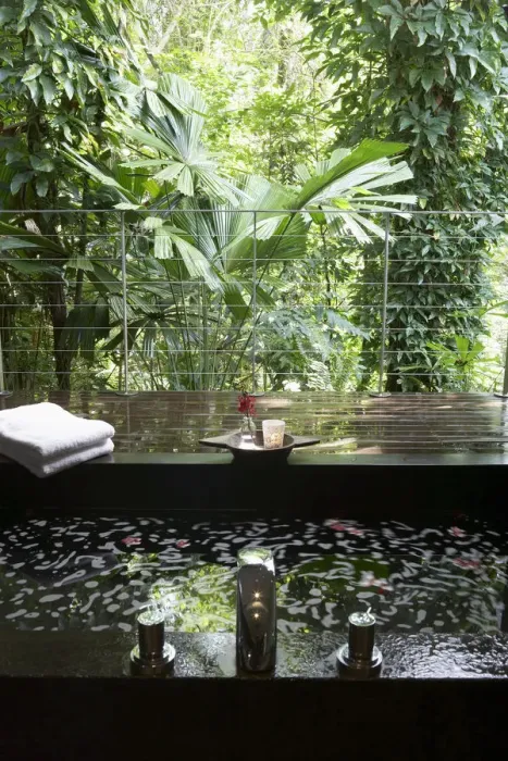 Framed Print : Bath on wooden terrace overlooking rainforest Framed Print : Bath on wooden terrace overlooking rainforest