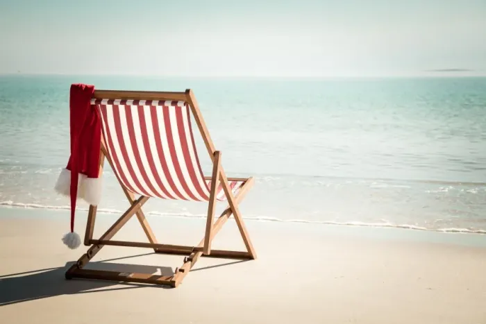 Framed Print : Beach chair with santa hat Framed Print : Beach chair with santa hat