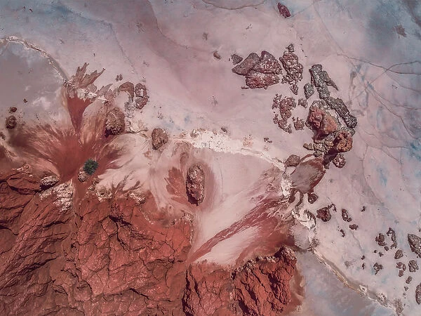Beach and rock formations shot by drone, James Price Point, The Kimberley, Australia