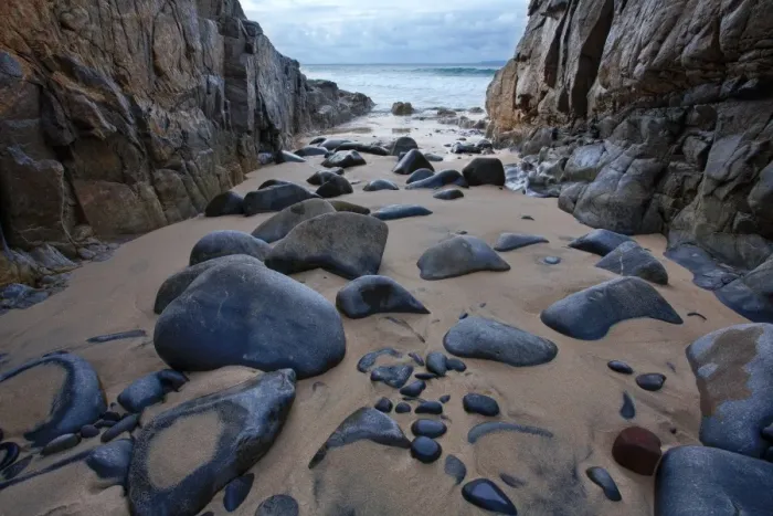 Framed Print : Beach with rocks, Australia