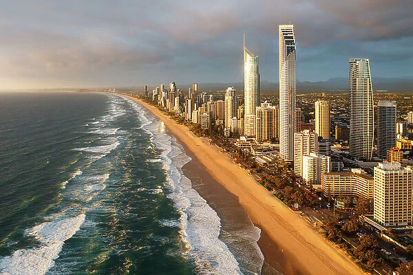 Beach and skyline at sunrise, Gold Coast, Australia