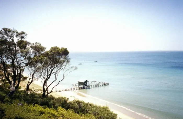 Framed Print : Beach view on summer day, Port Phillip Bay, Melbourne, Australia