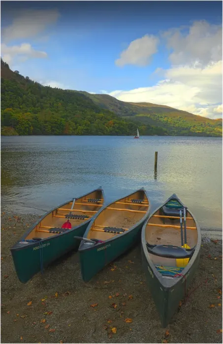 Framed Print : Beached canoes, Lake district, England
