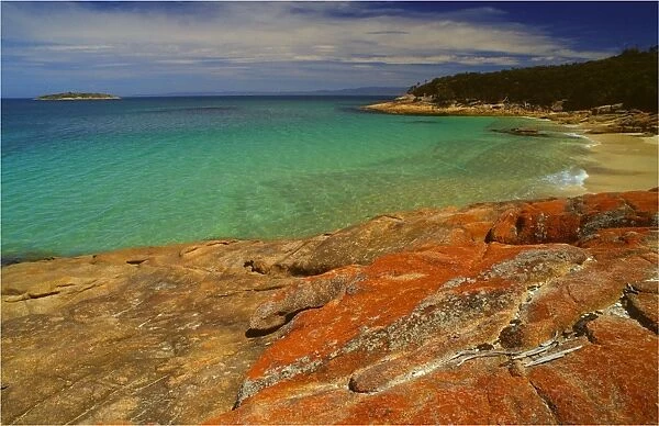 Beautiful aqua coloured water on the east coast of the Freycinet Peninsular, Tasmania