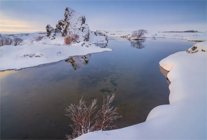 Framed Print : The beautiful and serene lake Myvatn during winter at Dimmuborgir, Iceland Framed Print : The beautiful and serene lake Myvatn during winter at Dimmuborgir, Iceland