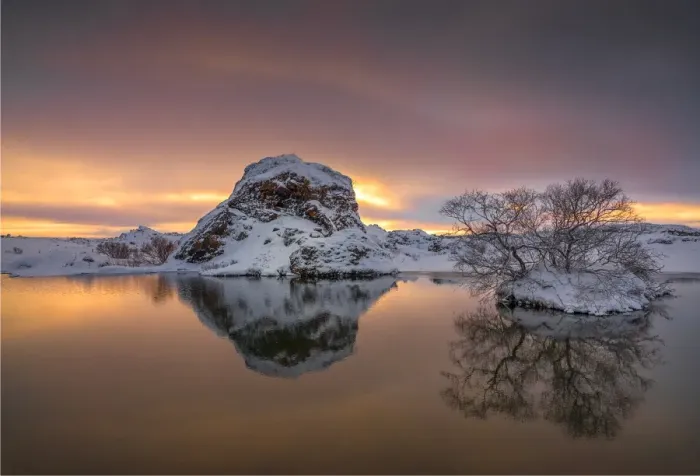 Framed Print : The beautiful and serene lake Myvatn during winter at Dimmuborgir, Iceland Framed Print : The beautiful and serene lake Myvatn during winter at Dimmuborgir, Iceland