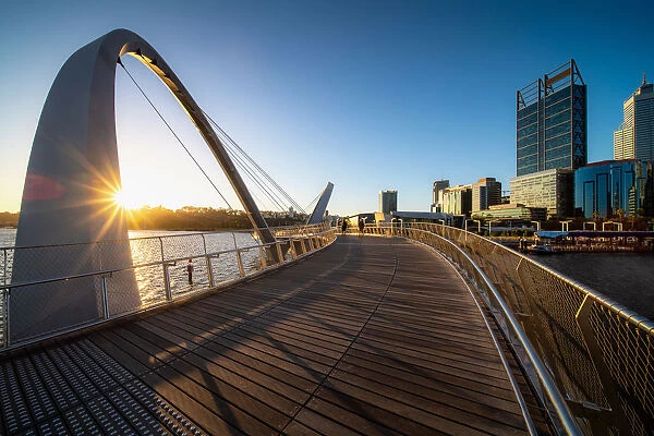 Beautiful View of Perth City Centre From Swan River with Elizabeth Quay and Skyscraper