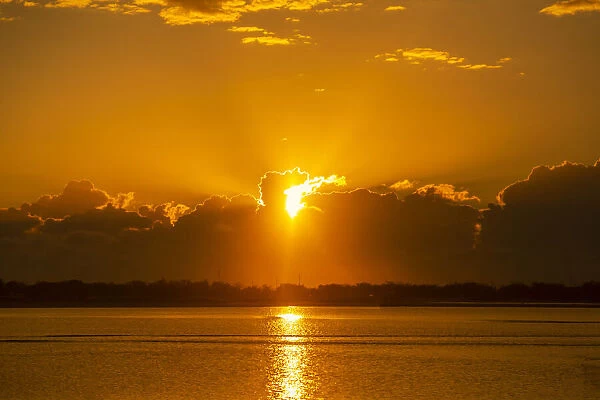 Beautiful Yellow Sunrise over the ocean