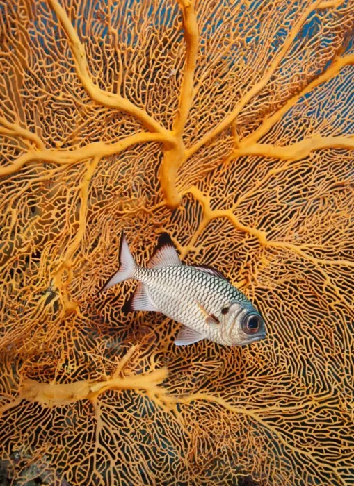 Framed Print : Big eye squirrel fish with fan coral in Palau Framed Print : Big eye squirrel fish with fan coral in Palau