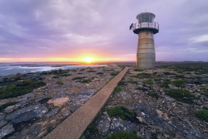 Framed Print : Bizarre metal bullet lighthouse with walking path and coastal views, Yorke Peninsula, South Australia