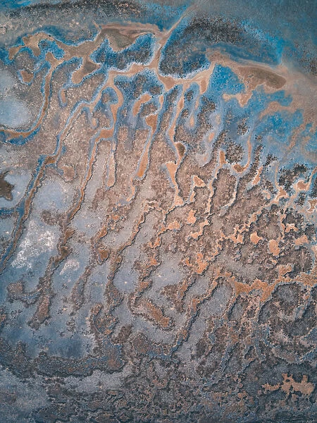 Bizarre salt textures photographed by a drone directly above, Western Australia