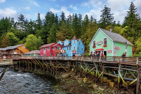 A Block of Fourth Avenue in Fairbanks Along Creek Street, Downtown of Ketchikan, Alaska, United States of America