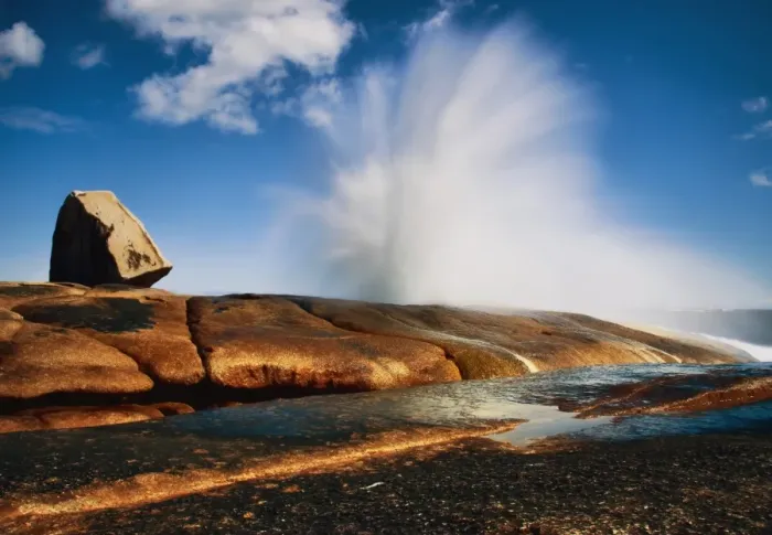 Framed Print : Blow hole. Blow-hole in action at Bicheno in Tasmania Australia