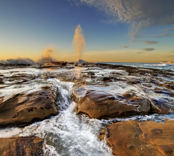 Framed Print : Blowhole sunrise