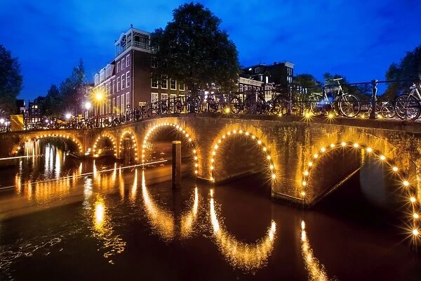 The Blue Hour of Amsterdam Bridges and Canals, North Holland, Netherlands