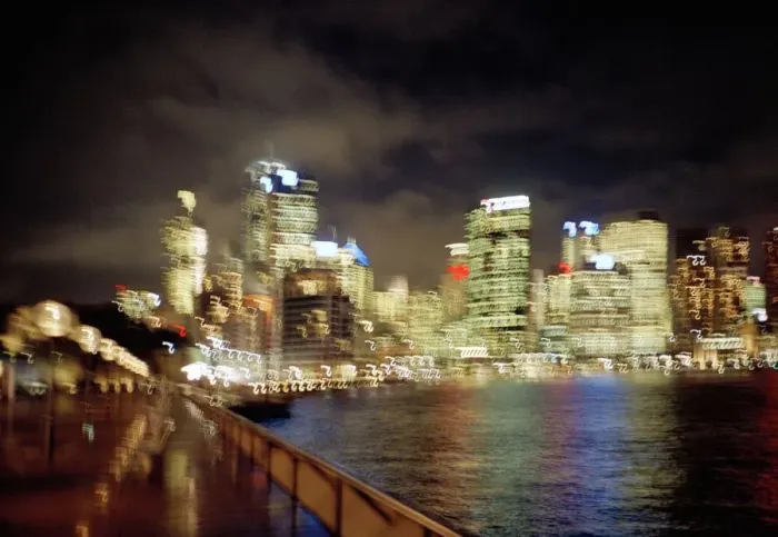 Framed Print : Blurred night view of Sydney skyline