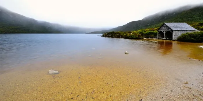 Framed Print : Boat Shed. Cradle Mountain is mountain in Cradle Mountain-Lake St Clair National Park