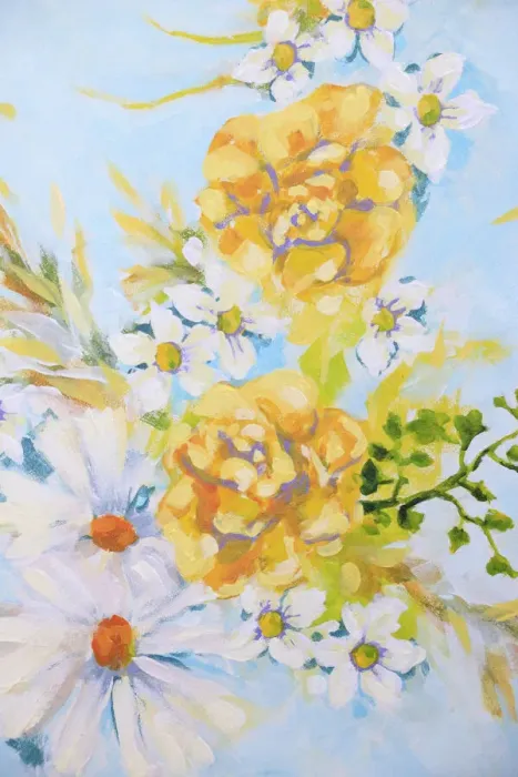 Framed Print : Bouquet of Yellow Roses, Blossom, Daises, and Fern Framed Print : Bouquet of Yellow Roses, Blossom, Daises, and Fern