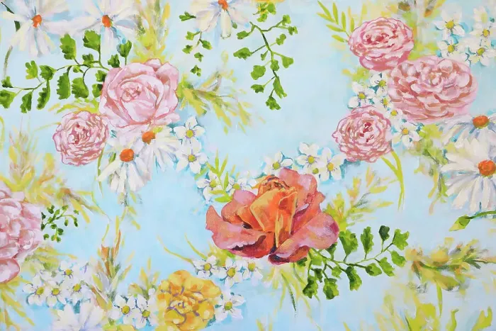 Framed Print : Bouquets of Roses, Blossom, Daises, and Fern