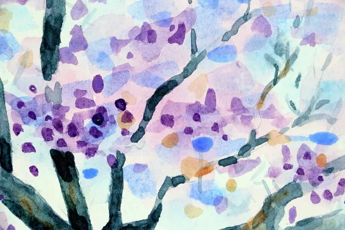 Framed Print : Branches and Flowers Jacaranda Tree Watercolor Painting Detail
