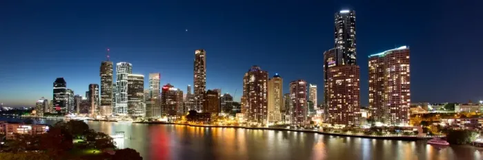 Framed Print : Brisbane Central Business District at dusk, subtropical capital of Queensland, Australia