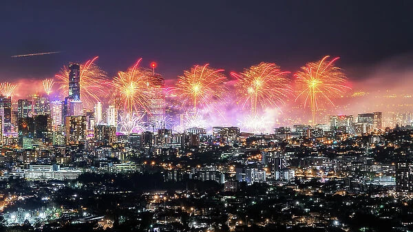 Brisbane Festival Fireworks, Shot from Mount Coot-Tha Summit, Brisbane, Australia