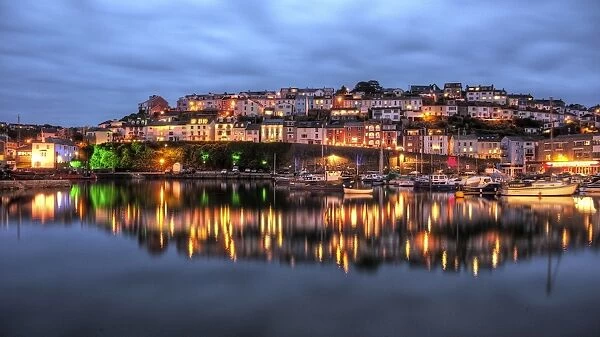 Brixham harbour evening old town reflections
