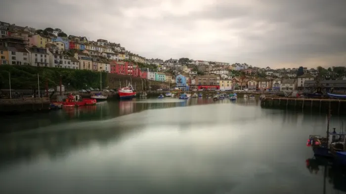 Framed Print : Brixham Torbay colourful old town harbour