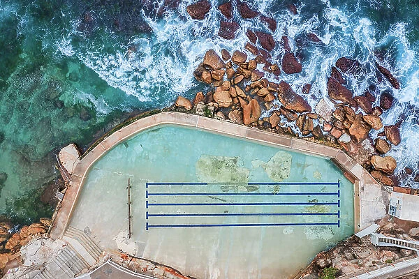 Bronte Baths ocean pool aerial, Sydney