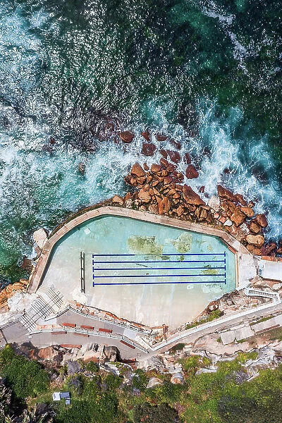 Bronte Baths ocean pool aerial, Sydney, Australia