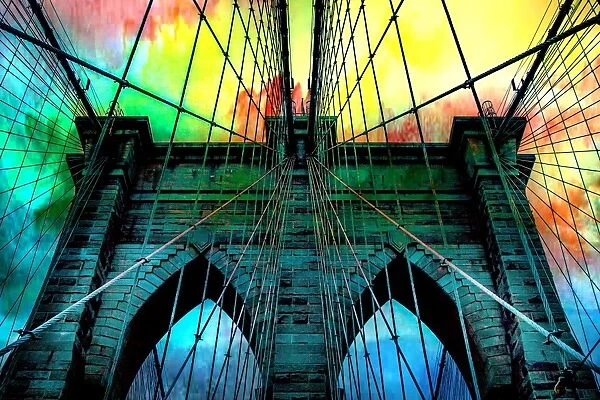 Brooklyn Bridge architecture in rainbow colors