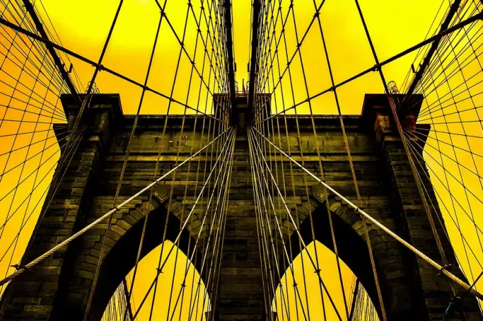 Framed Print : Brooklyn Bridge architecture in yellow