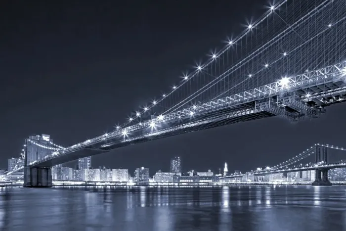 Framed Print : Brooklyn Bridge and Manhattan Bridge at night