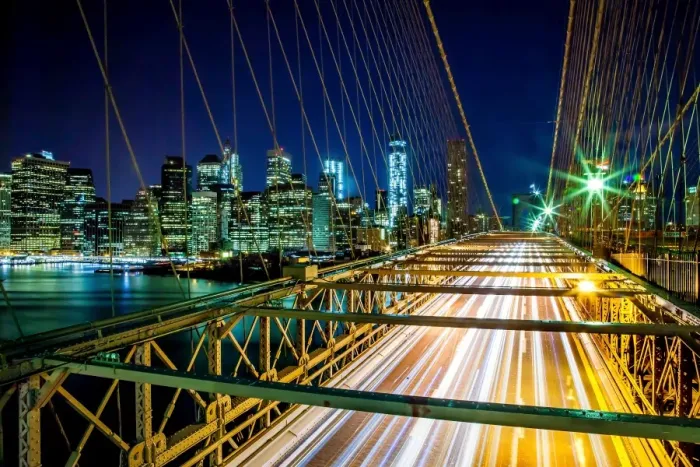 Framed Print : Brooklyn Bridge and Manhattan skyline at night