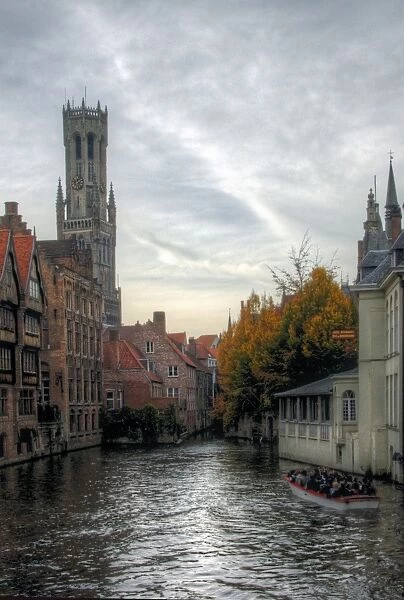Bruges autumn canal view for Belfry cathedral