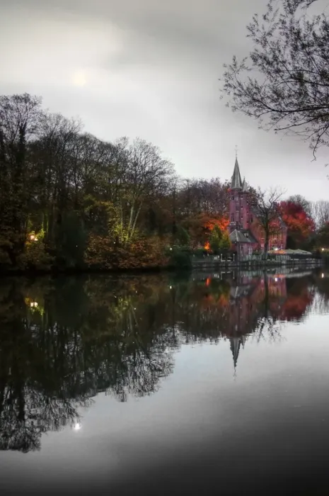 Framed Print : Bruges autumn evening mirror canal reflections