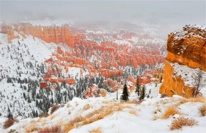 Framed Print : Bryce Canyon National park with a winter covering of snow, Utah, south west United States Framed Print : Bryce Canyon National park with a winter covering of snow, Utah, south west United States