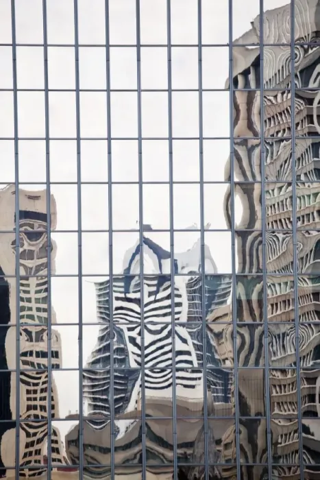 Framed Print : Buildings reflected in mirrored windows of office building, Brisbane, Australia