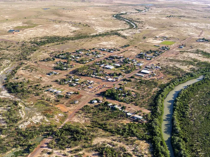 Framed Print : Burketown. Aerial view of Burketown, Queensland