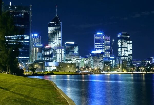 Business district of Perth illuminated at night