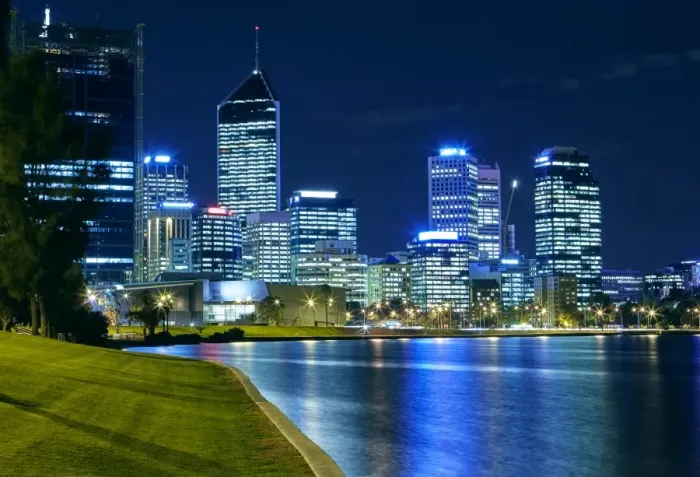 Framed Print : Business district of Perth illuminated at night