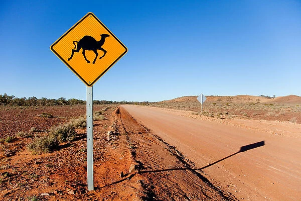 Camel warning sign outback Australia