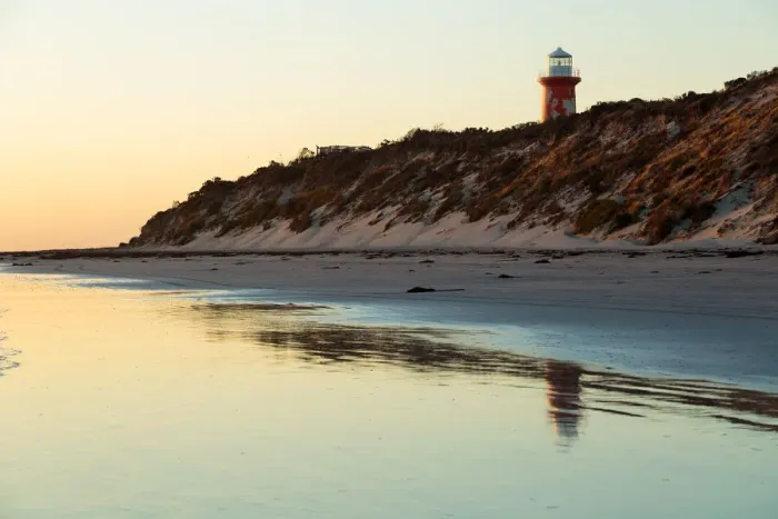 Framed Print : Cape Banks lighthouse and beach