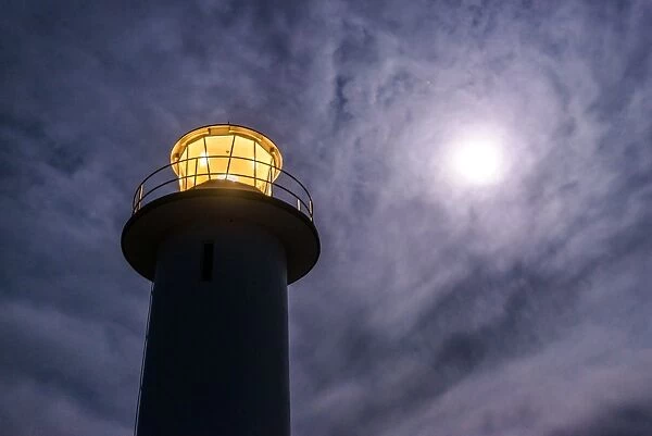 Cape Tourville Lighthouse and the moon, Freycinet National Park, Tasmania