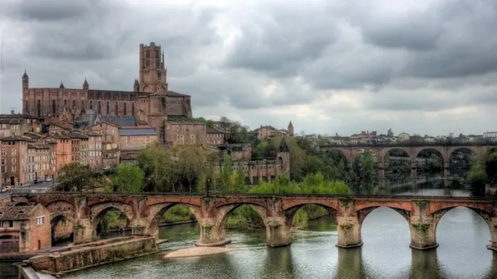 Framed Print : Cathedral Basilica of Saint Cecilia and bridges